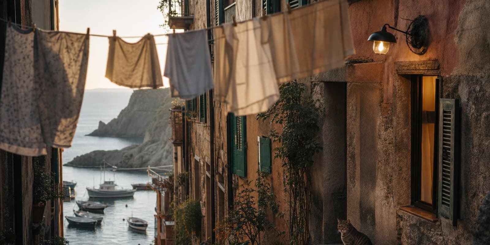 Stille Gasse eines Cinque-Terre-Dorfs im weichen Licht der Nebensaison.