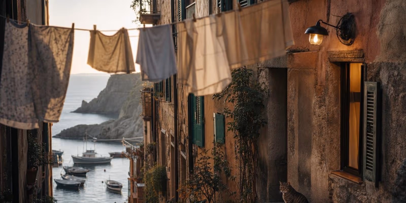 Stille Gasse eines Cinque-Terre-Dorfs im weichen Licht der Nebensaison.